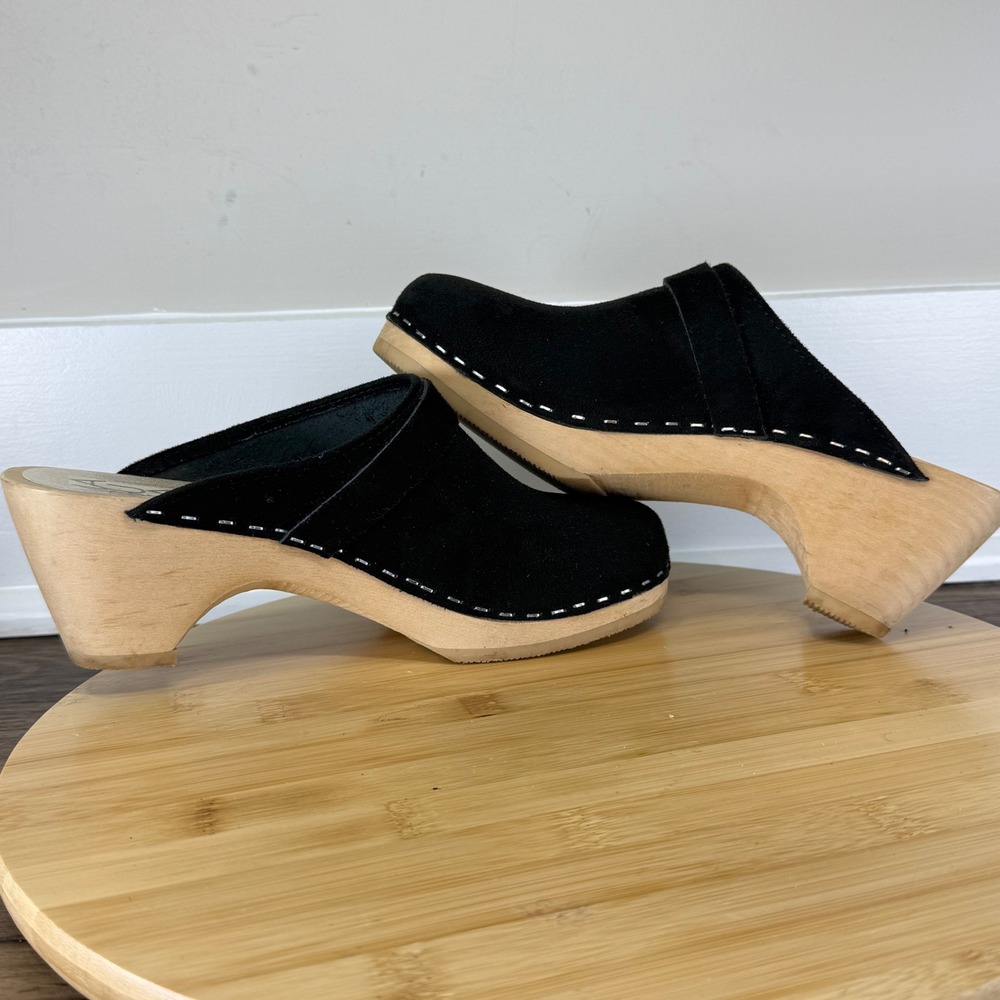 Good Maguba Clog Mules Women 37 Black Good Suede Wood Stapled Swedish Shoes - Picture 5 of 8